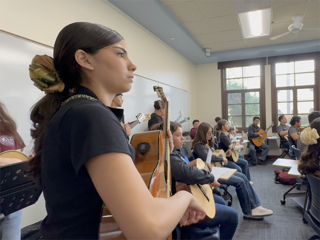 Students in a classroom during the annual Mariachi Conference.