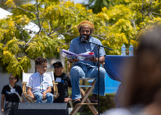 Ziggy Marley reads from his book on campus.