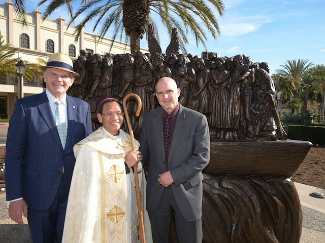 Dr. Harris, Bishop Pham and Timothy Schmalz
