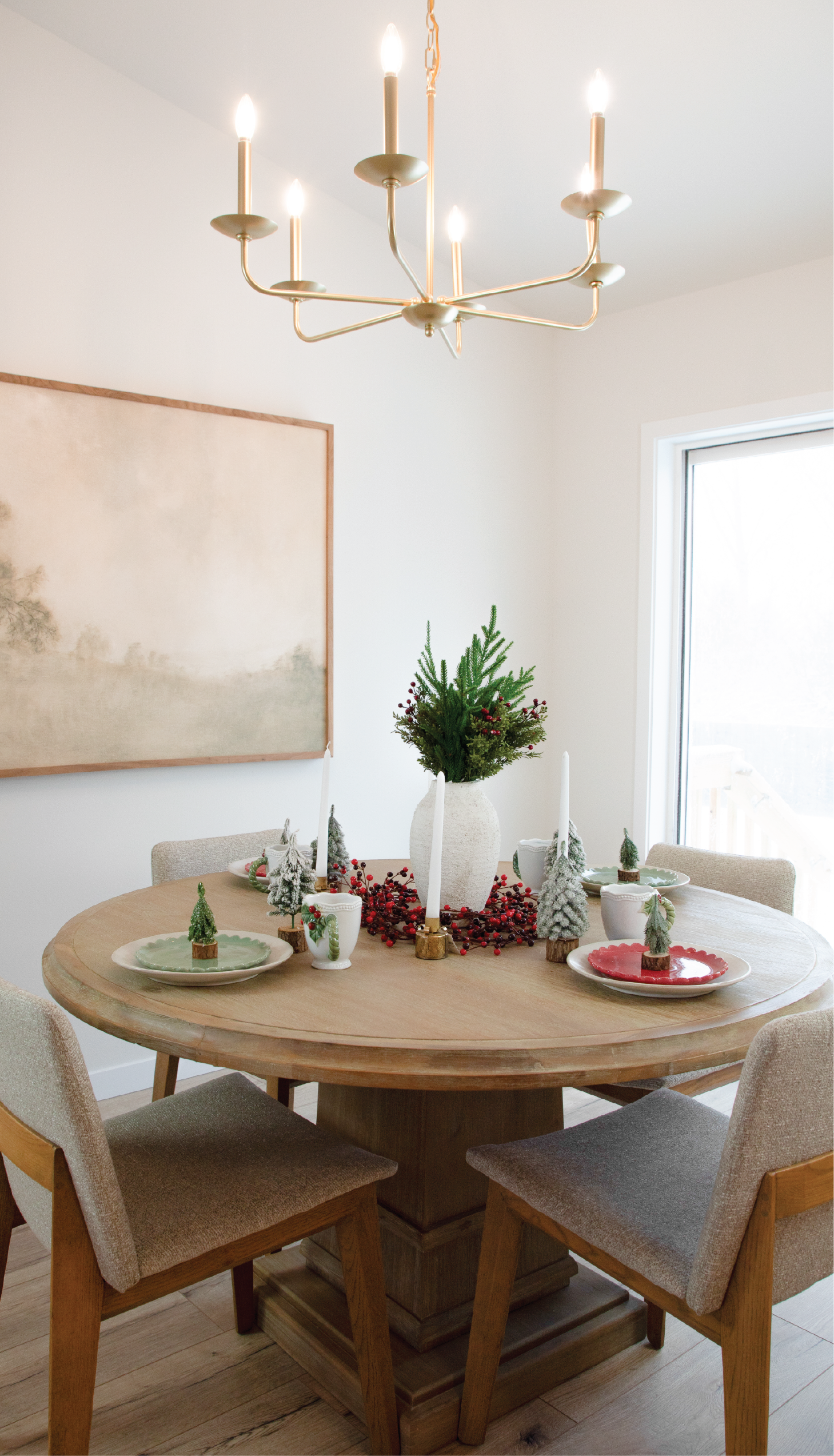 a tree with green leaves and chairs in a room with a staircase a tree with green leaves and chairs in a room with a staircase