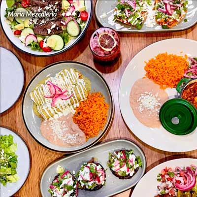 An array of dishes from Maria Mezcaleria