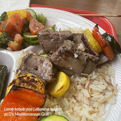 Lamb kebab and Lebanese salad at D’s Mediterranean Grill