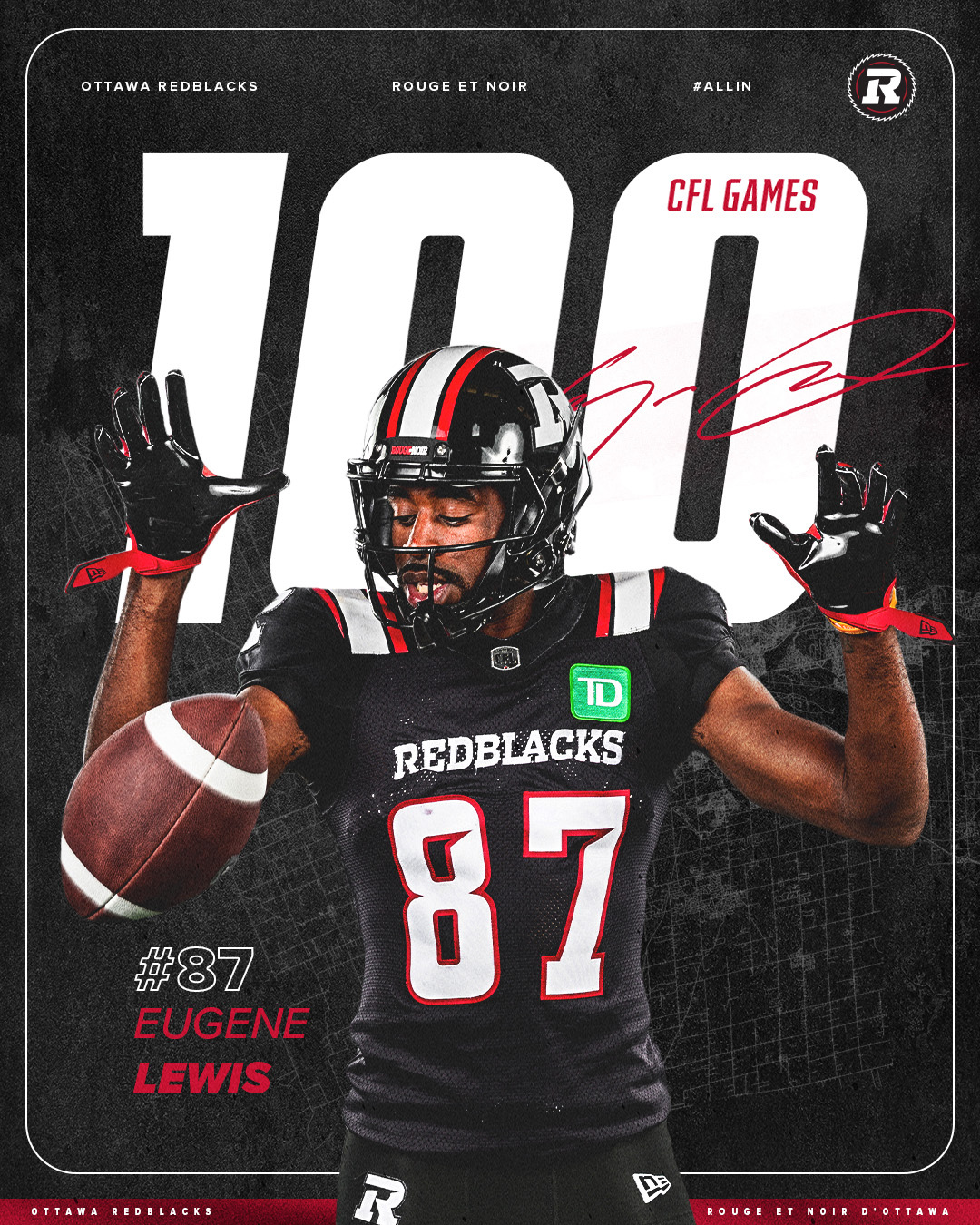 Geno Lewis 100 CFL games