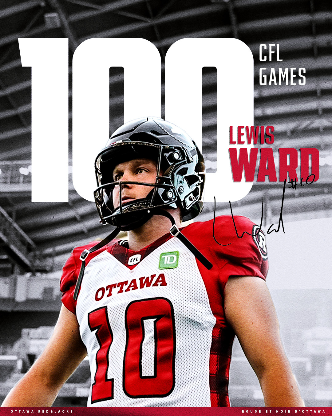 Lewis Ward 100 CFL games 