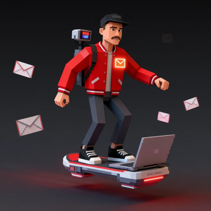 a cartoon character on a hover board