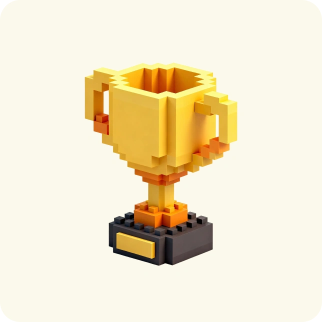 a yellow trophy made of pixels