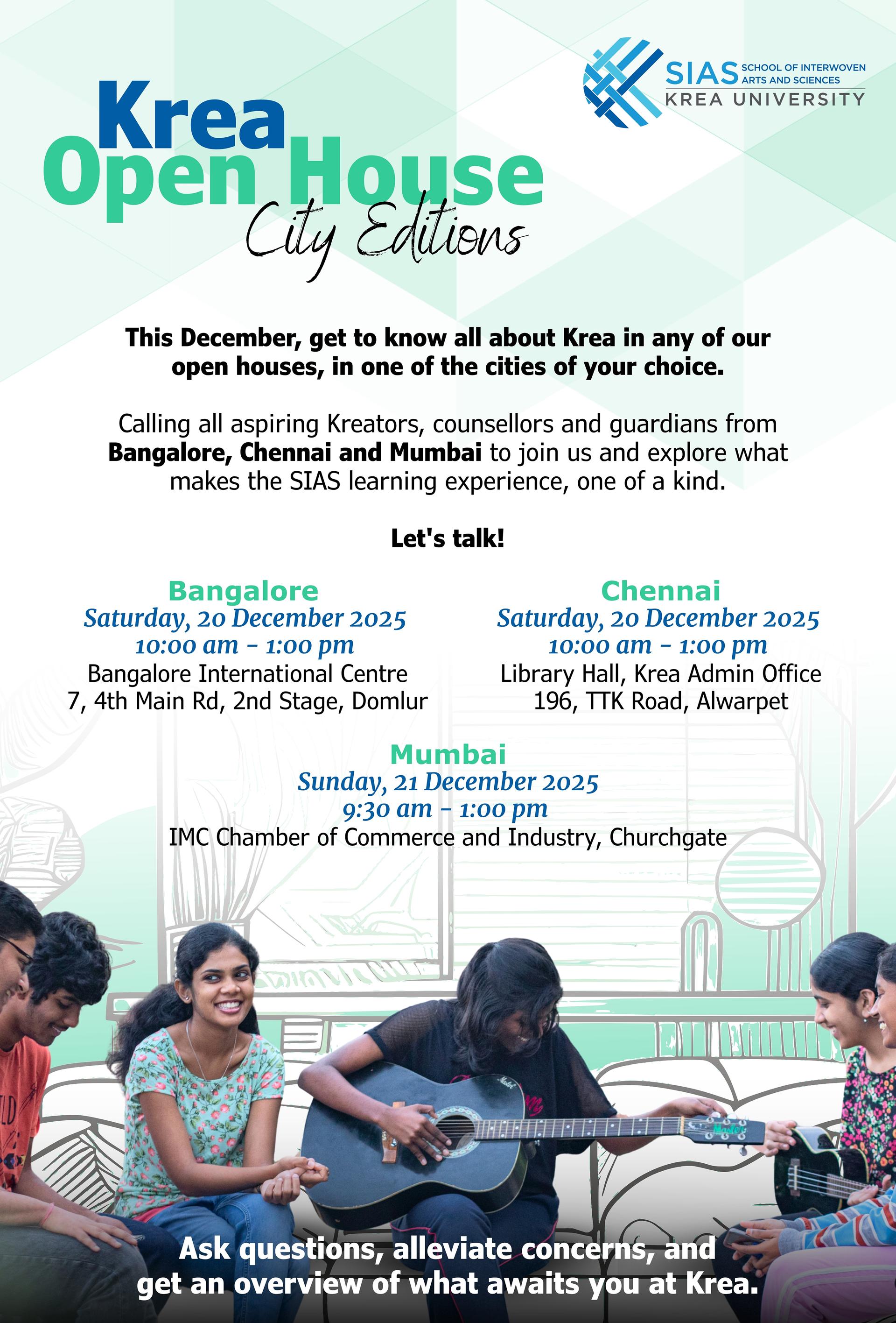 Calling all aspiring Kreators, counsellors and guardians from Bangalore, Chennai and Mumbai to join us and explore what makes the SIAS learning experience, one of a kind.