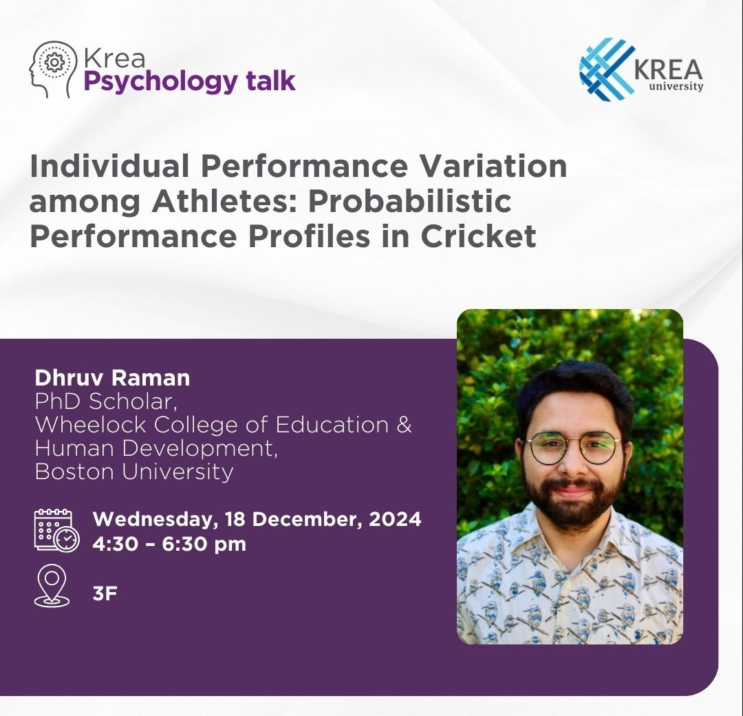 A Talk on 'Individual Performance Variation among Athletes: Probabilistic Performance Profiles in Cricket' by Dhruv Raman on Wednesday, 18 December 2024 at 4:30 pm