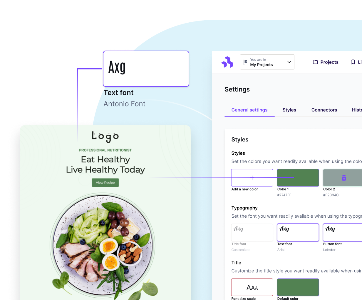 Beefree's style guide menu
