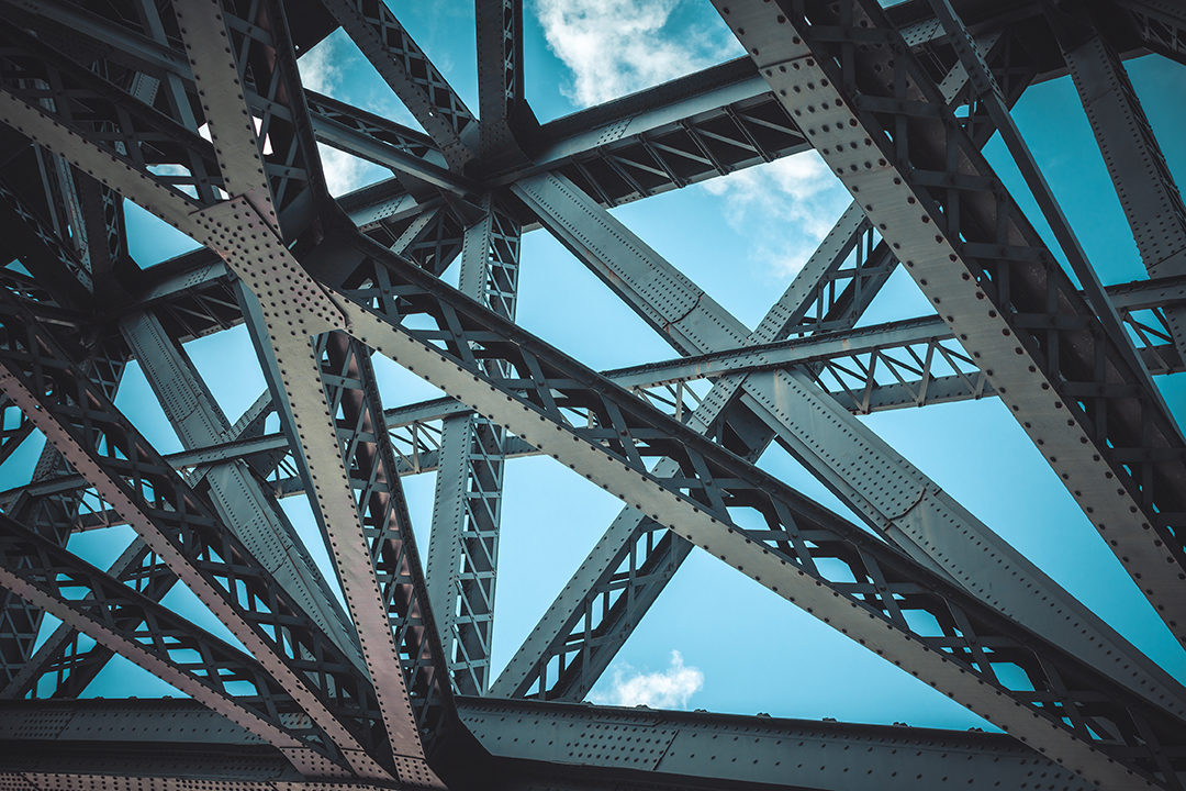 looking up at a bridge