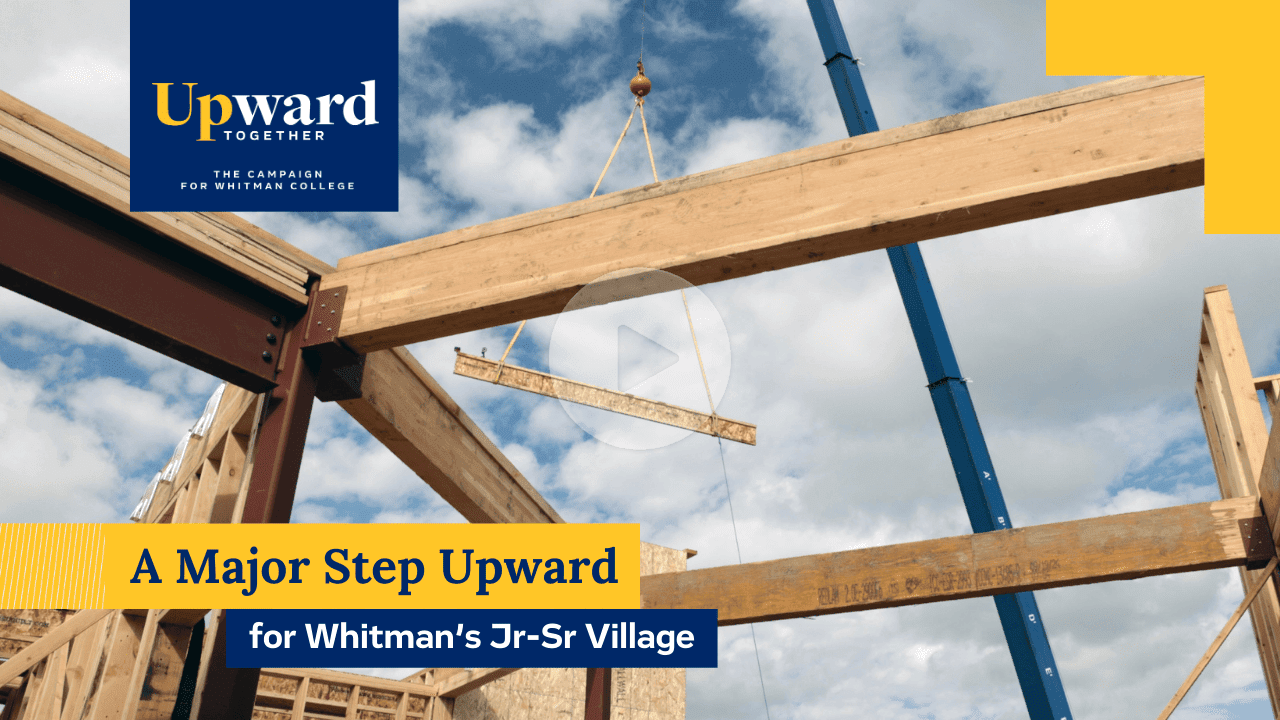 A construction photo with an Upward Together logo and text reading ''A Major Step Upward for Whitman's Jr-Sr Village''