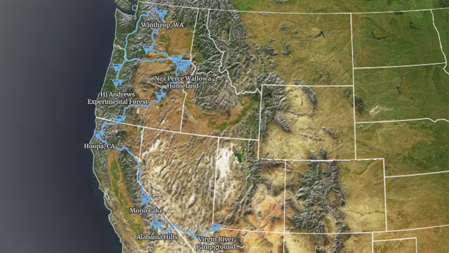Alt text suggestion: A map of the western U.S. showing the route of Semester in the West's travels so far.