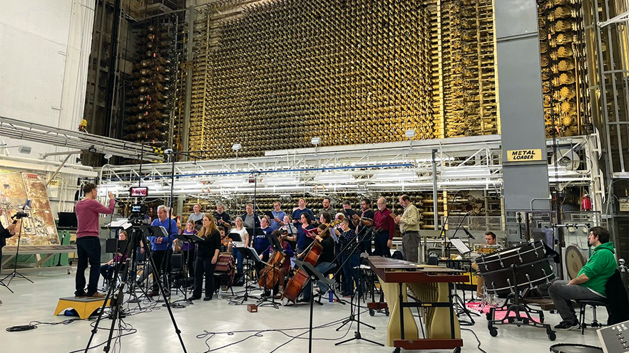 Musicians and singers perform in the Hanford B reactor hall