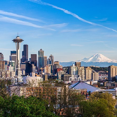 Seattle skyline with the Space Needle and Mt. Rainier