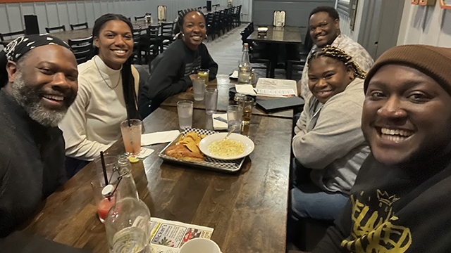 Pictured from left to right: Ralph Craig, Assistant Professor of Religion; Sydney London, Assistant Director of Alumni Relations; Jessica Bertram Williams, Dance Faculty Fellow; Deshun Peoples, Assistant Professor of Art; Trishann Rice, Mental Health Counselor, Tebraie Banda-Johns, Glover Alston Intercultural Center Director