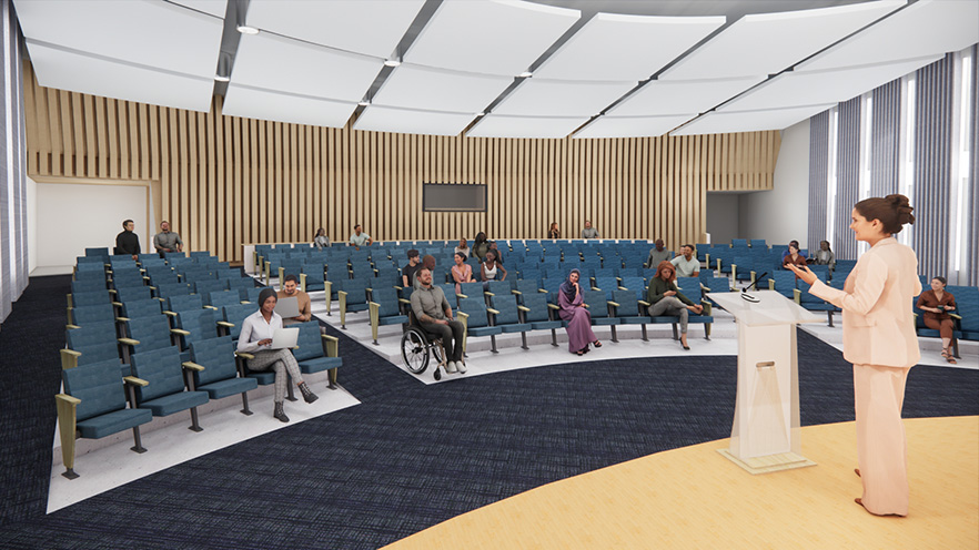 An artist rendering of what Maxey Auditorium will look like after renovations.