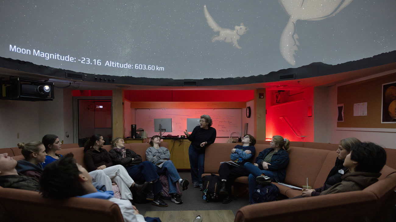Whitman students visit the Clise Planetarium in the Hall of Science.