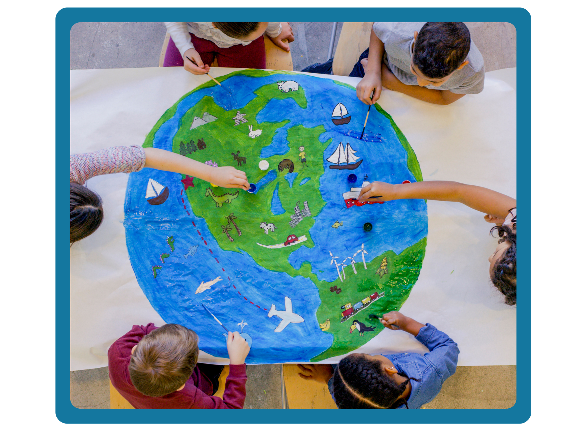 Children making an Earth banner