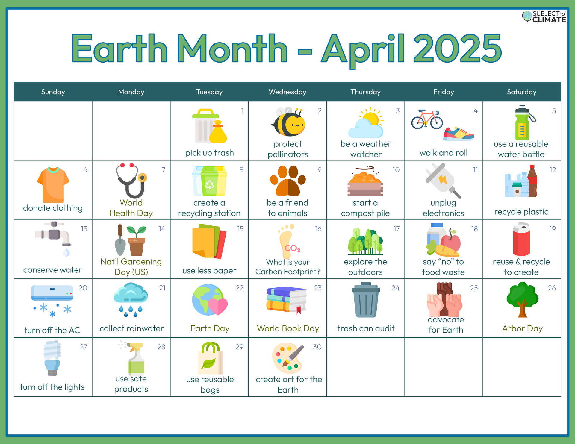 Earth Day 2025 calendar