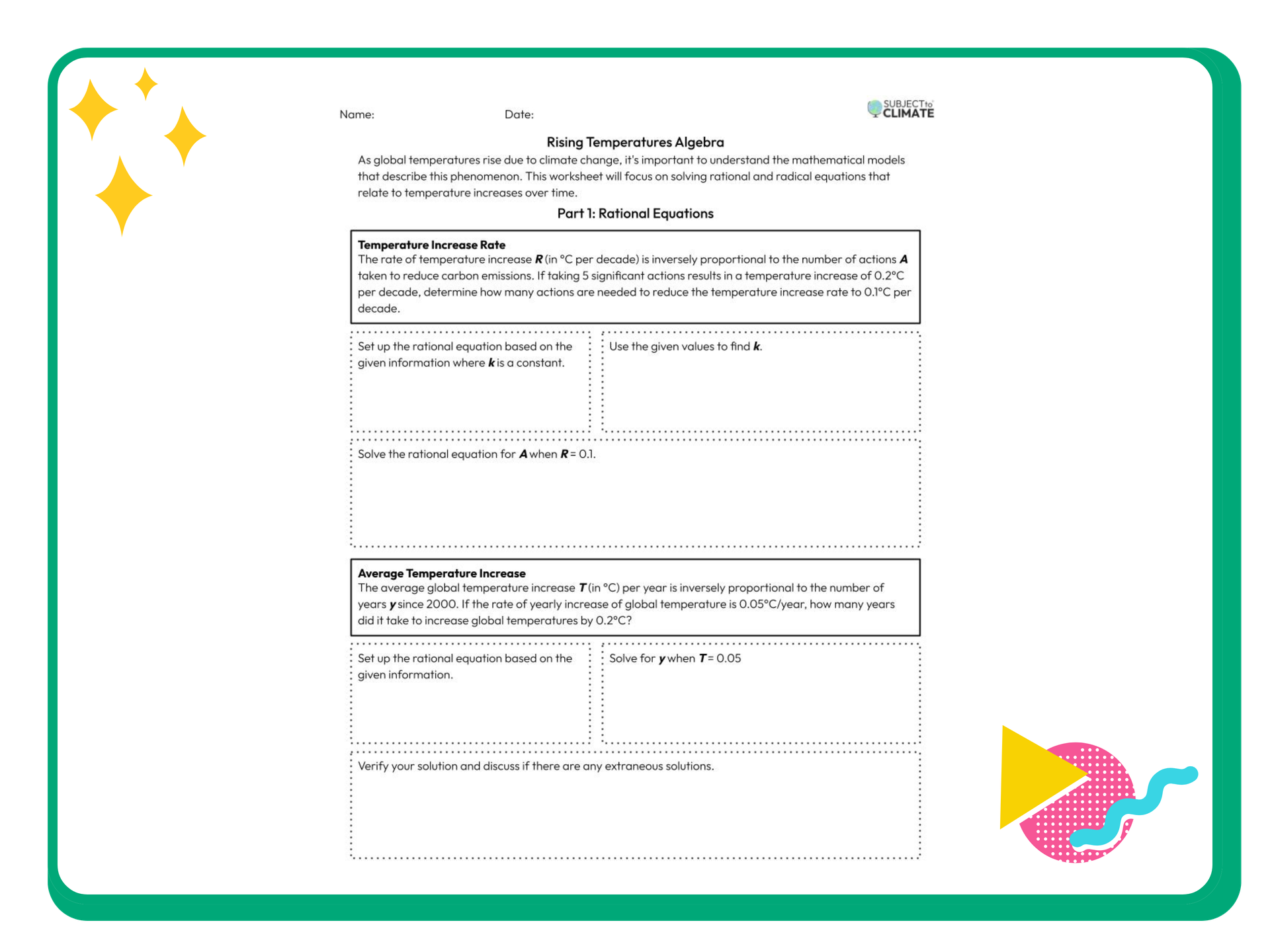 Rising Temperatures: Algebra Worksheet