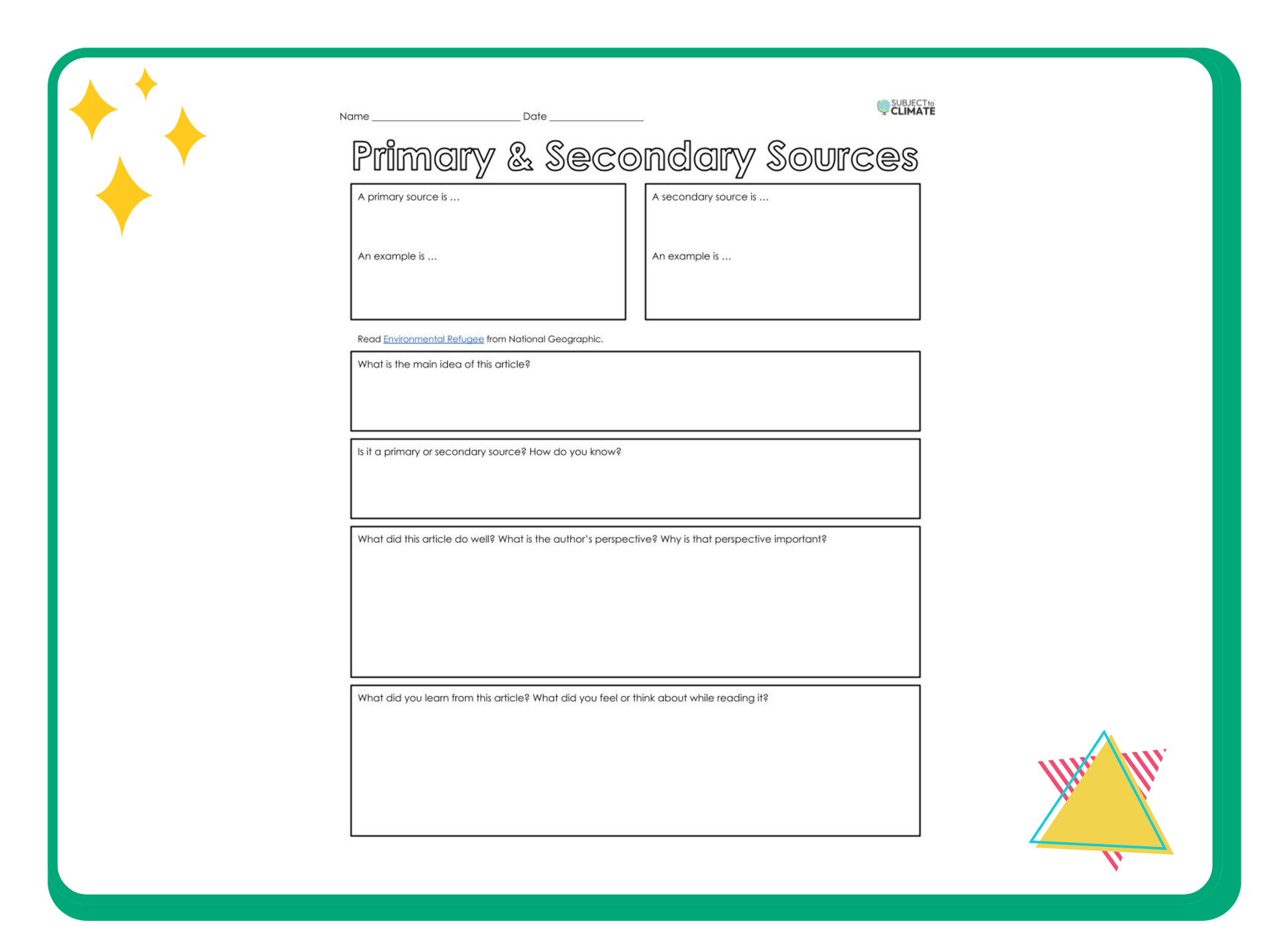 Primary and Secondary Sources Activity