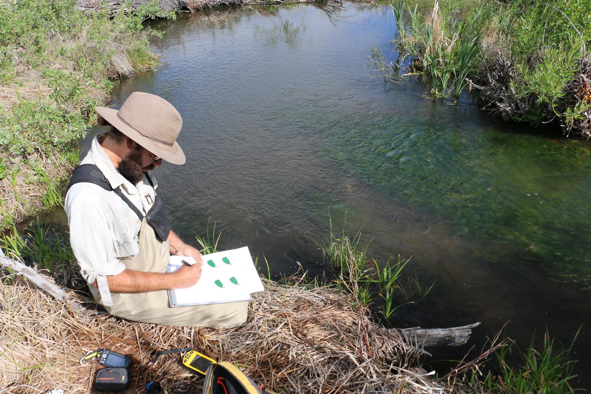 Photo of an environmental specialist testing the water