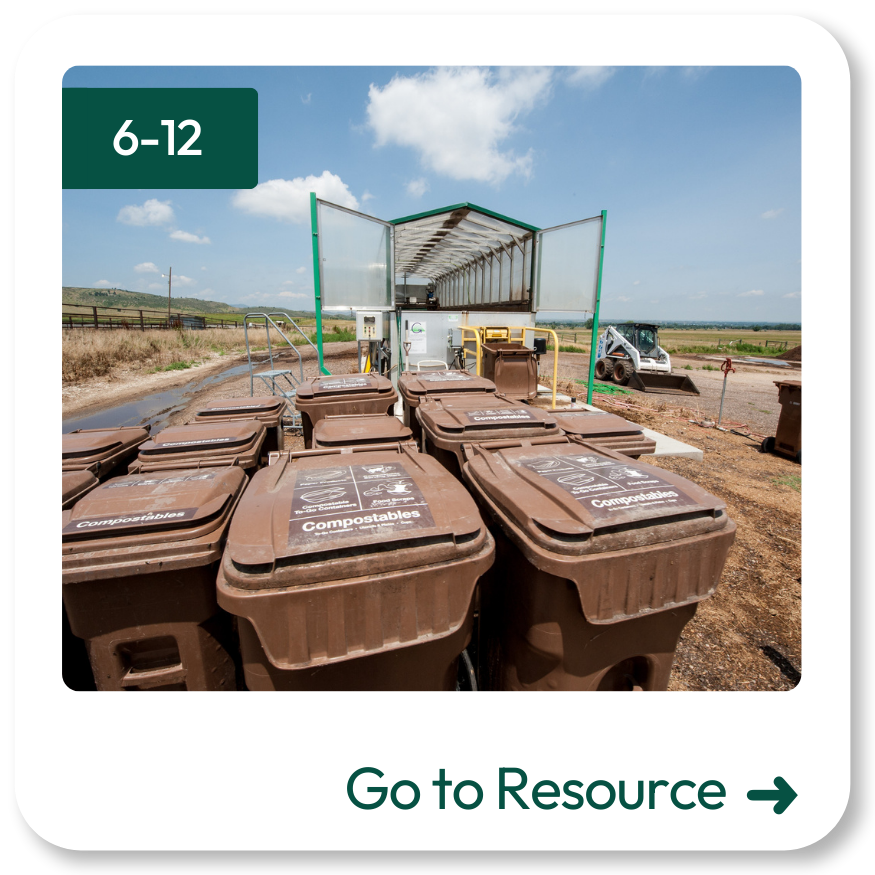 Photo of bins for collecting organic waste to produce energy and fertilizer.