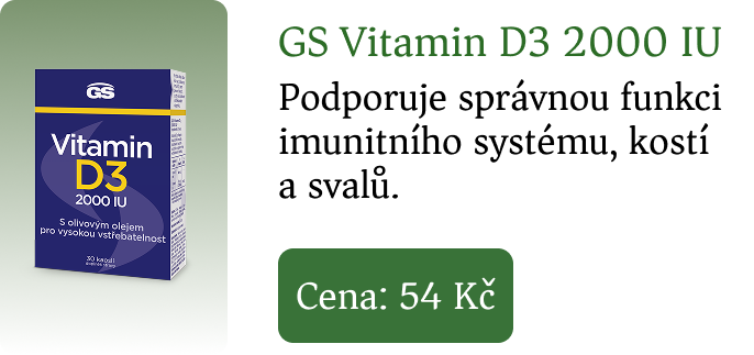 GS Vitamin D3 2000 IU: Podporuje správnou funkci imunitního systému, kostí a svalů. , Cena: 54 Kč GS Vitamin D3 2000 IU: Podporuje správnou funkci imunitního systému, kostí a svalů. , Cena: 54 Kč