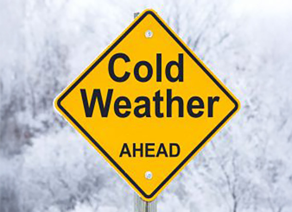Caution sign that says ''cold weather ahead''
