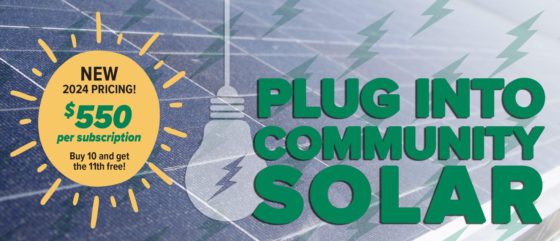 Photo: Light bulb Text: Plug into community solar