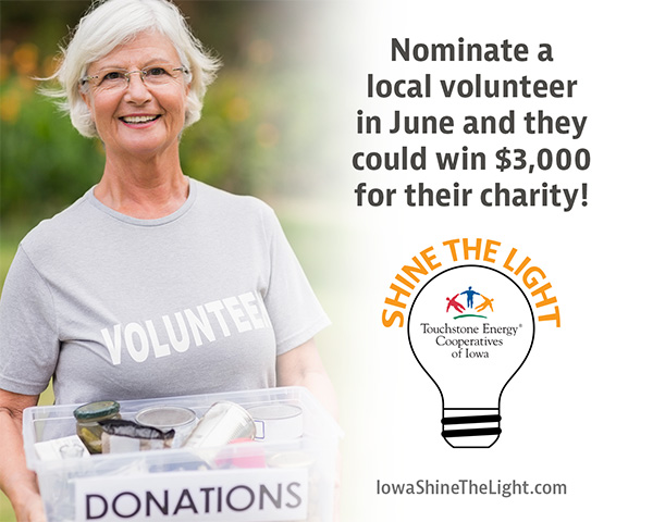 Nominate a local volunteer in June and they could win $3,000 for their charity! Shine the Light Logo - click to visit website