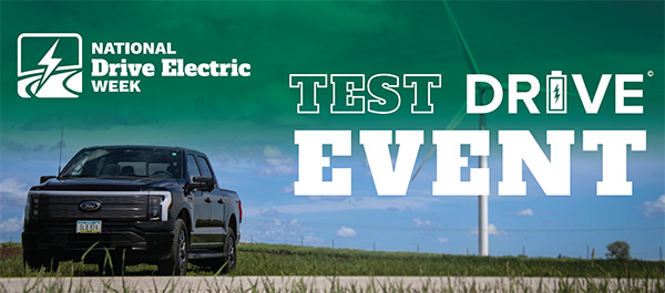 Learn If an EV is Right for You - Photo: Graphic of a truck with text saying ''Test Drive Event''