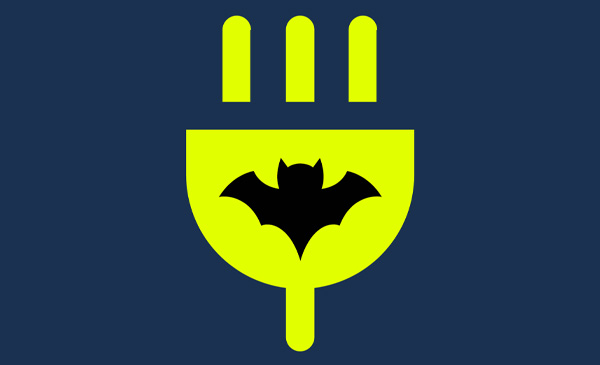 Power plug icon with vampire bat on it.