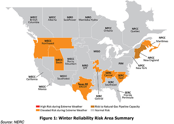 Map showing winter reliability risk.