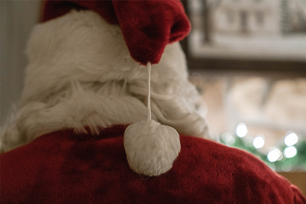 Close-up of the back of Santa's head.