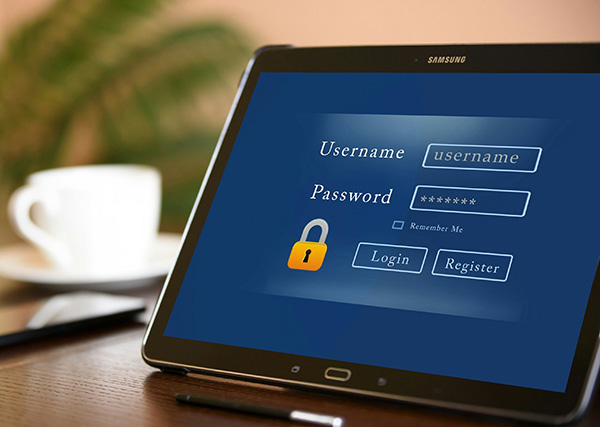 Tablet with a login screen.