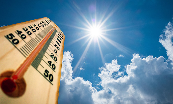 Thermostat temperature rising on sunny day.