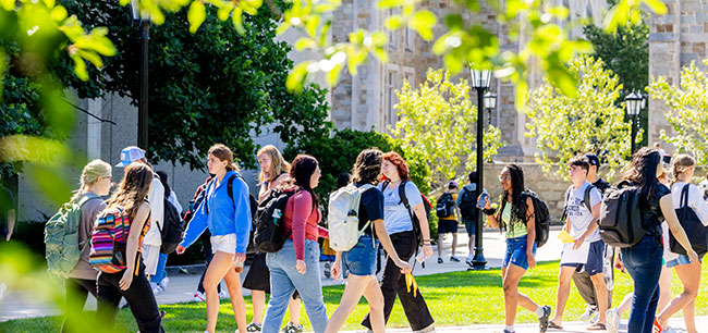 Students walking across campus