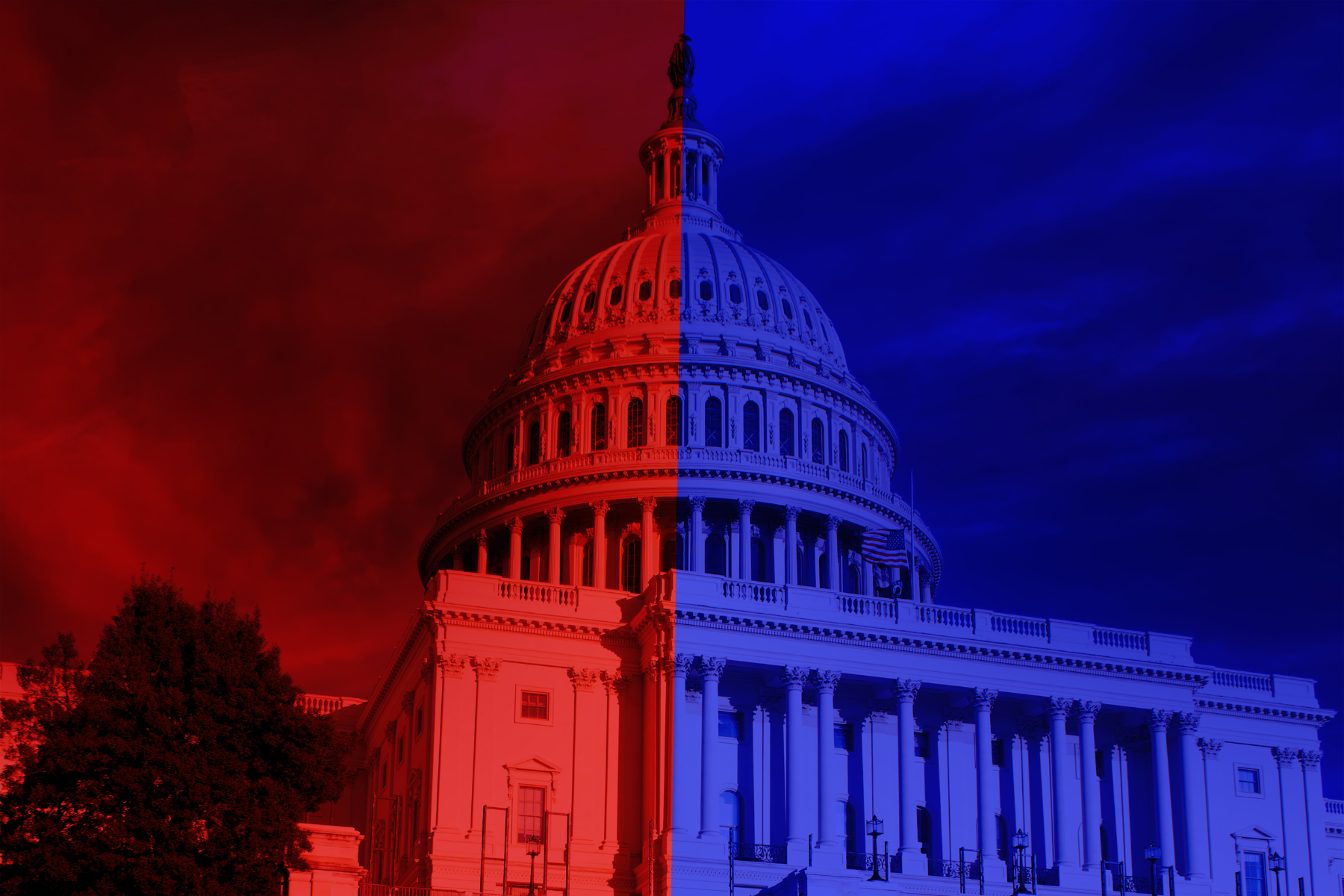 Capitol building tinted half red and half blue