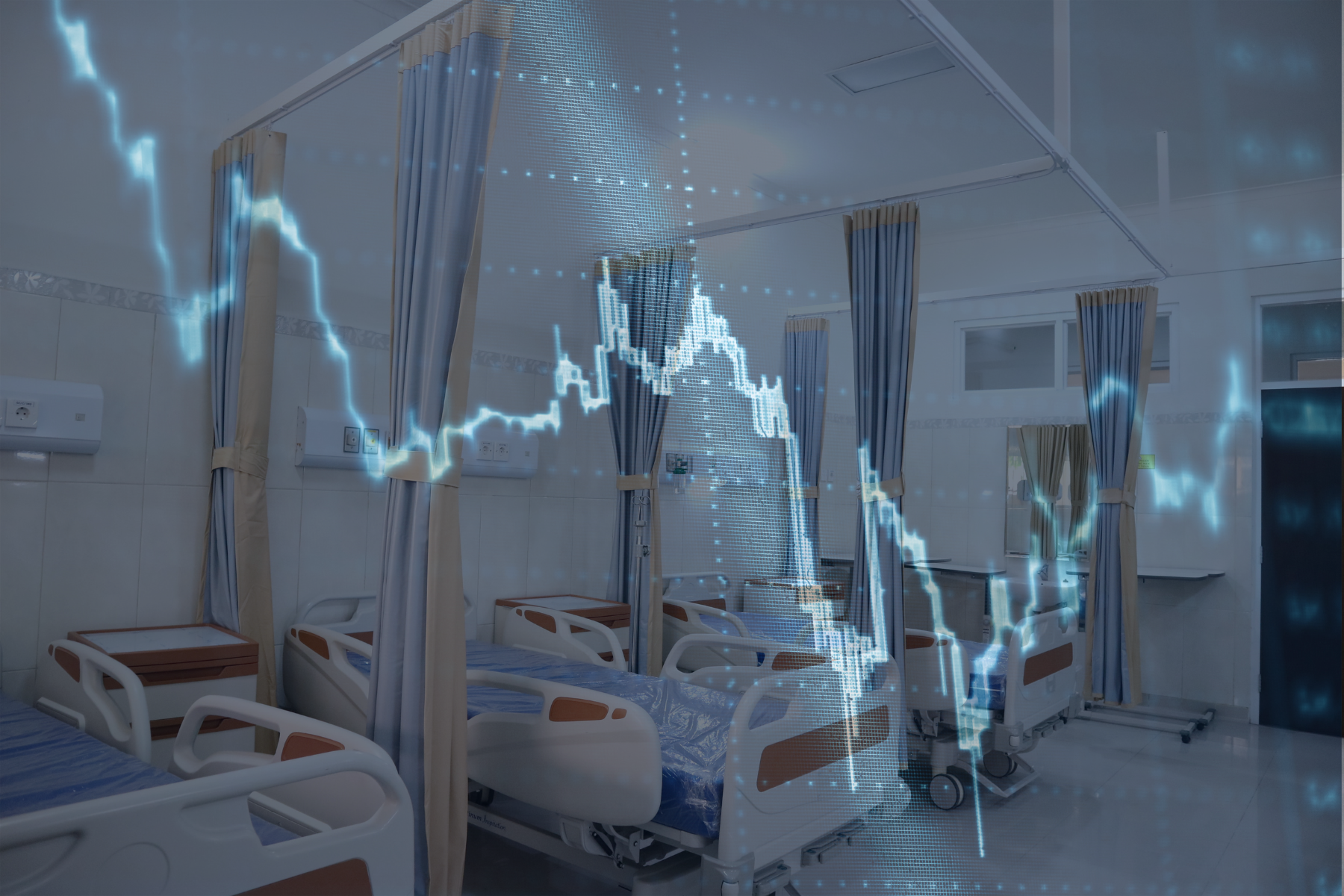 Hospital beds overlayed with statistical chart