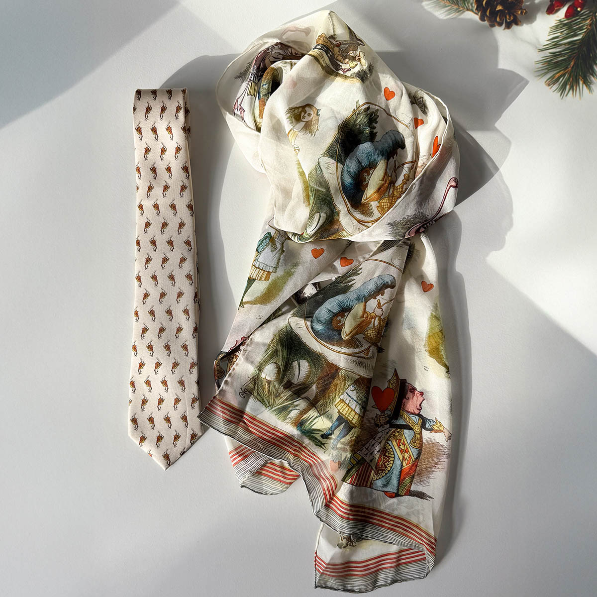 Alice Rabbit tie & Alice in Wonderland chiffon scarf