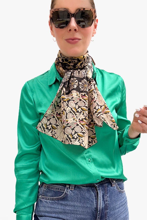 MORRIS BLACK MIX CRÊPE DE CHINE SILK SCARF