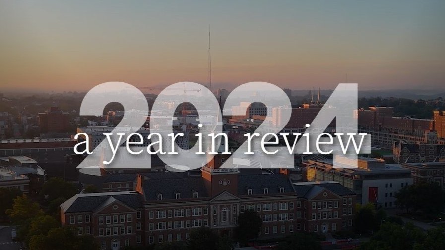 2024 a year in review over and aerial view of campus