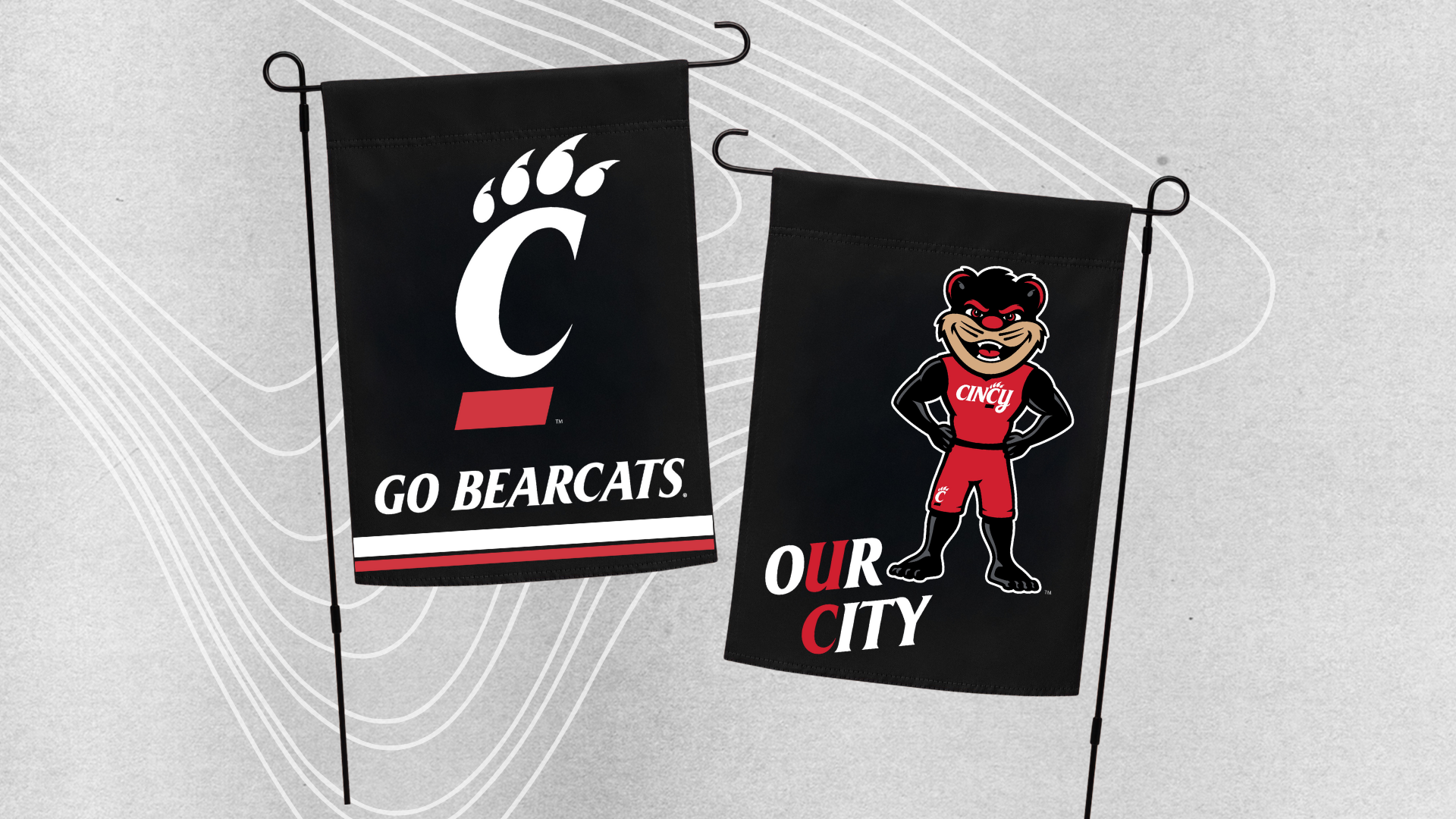 Two sides of the Cincy Fan Flag