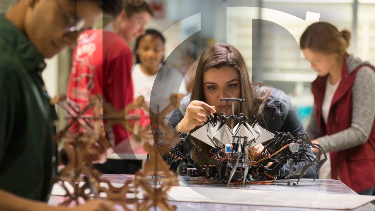 Student working on a robot