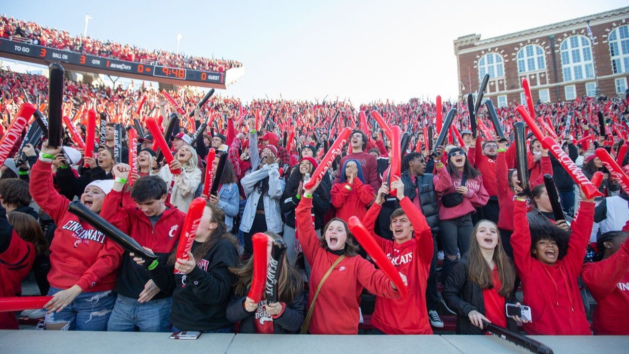 An excited UC football homecoming crowd