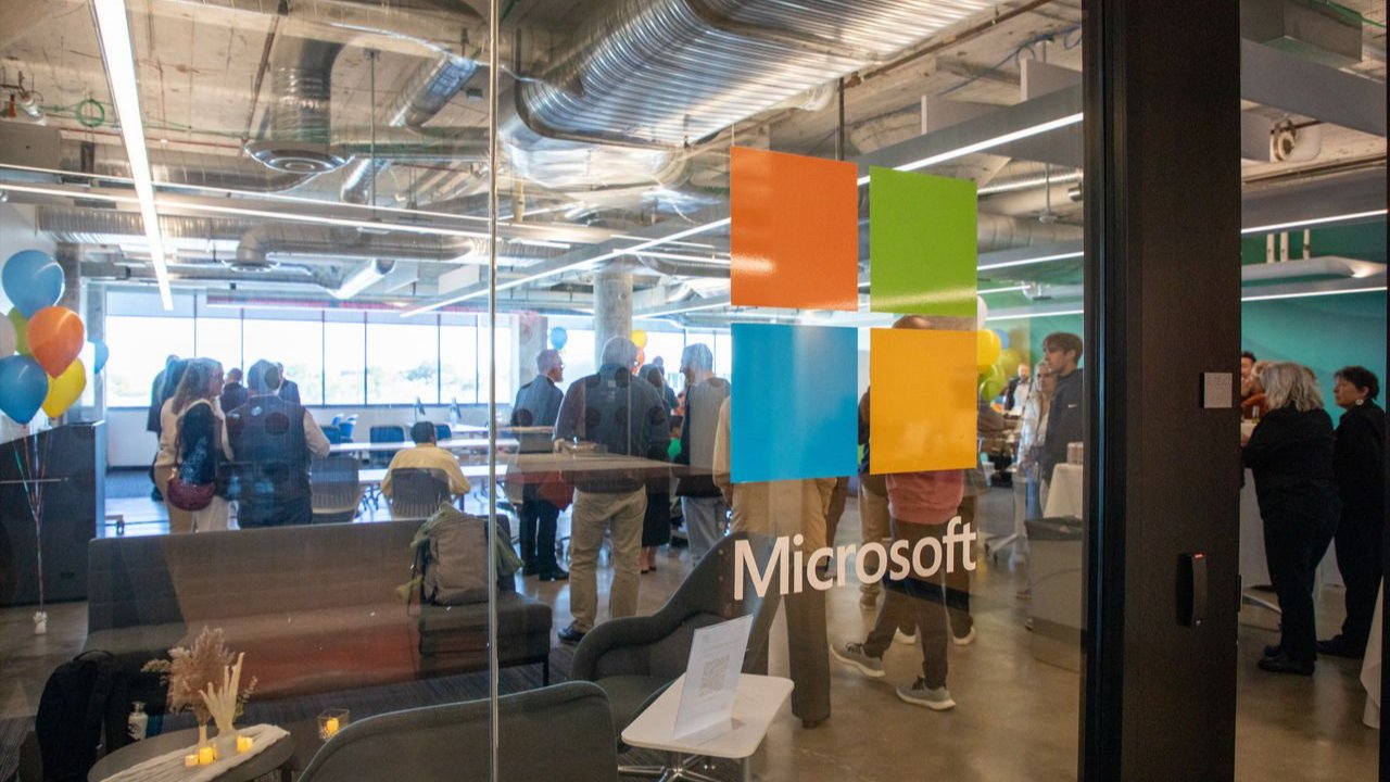 Microsoft space at 1819 with a crowd of people