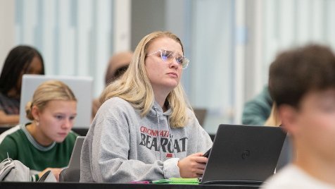 Students sitting in a classroom.