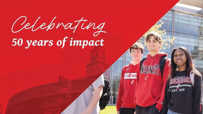 Banner that reads Celebrating 50 years of impact UC Foundation overtop a photo of students