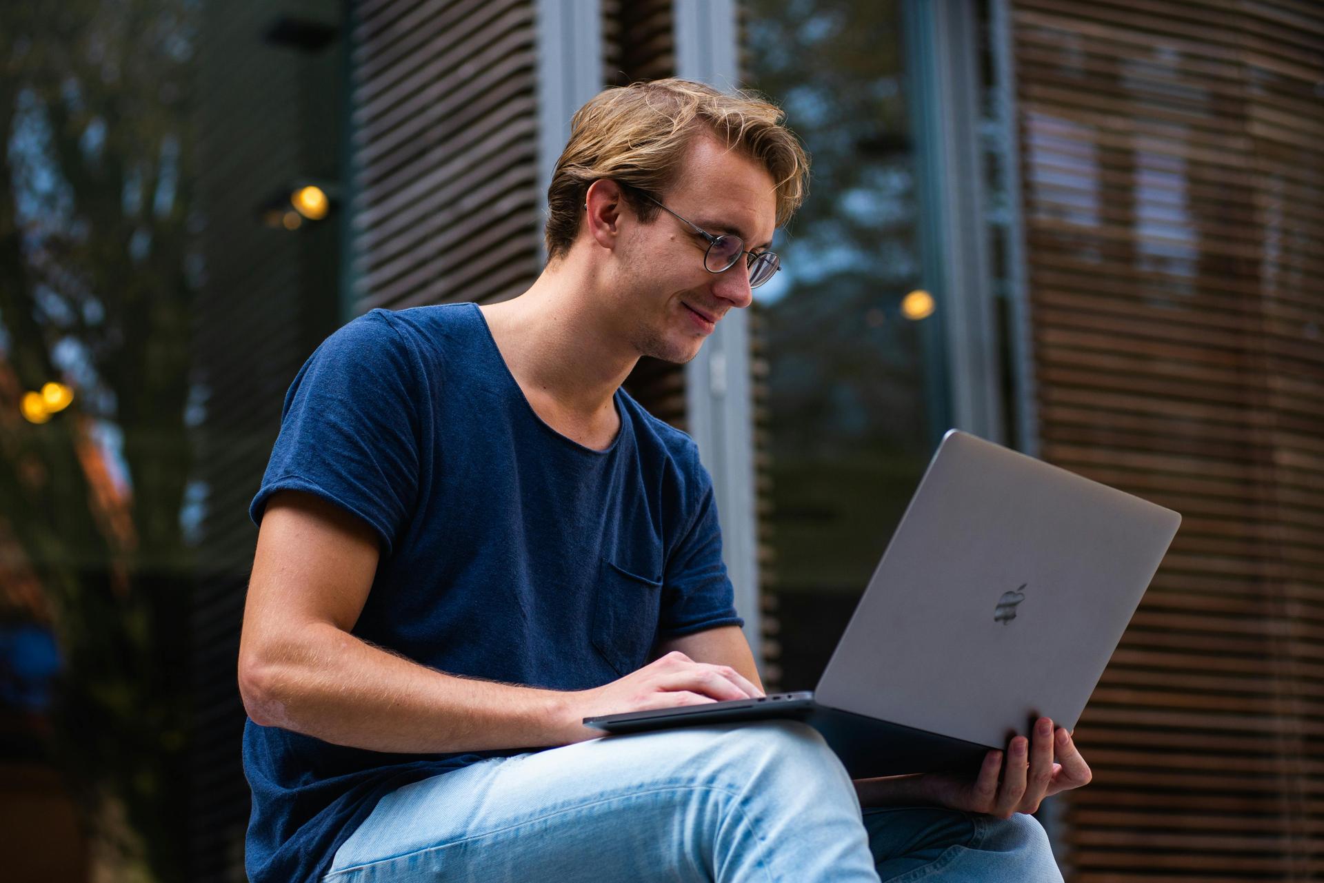 student working on a laptop